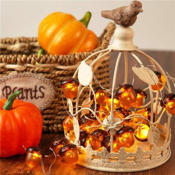 3D Acorn Fall Decor Harvest String Lights Battery Powered with Remote - Picture 6 of 8